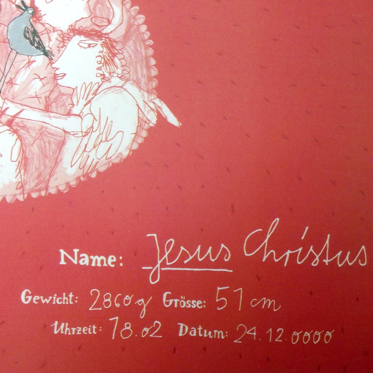 Weihnachts-Postkarte: Geburtsanzeige Jesus