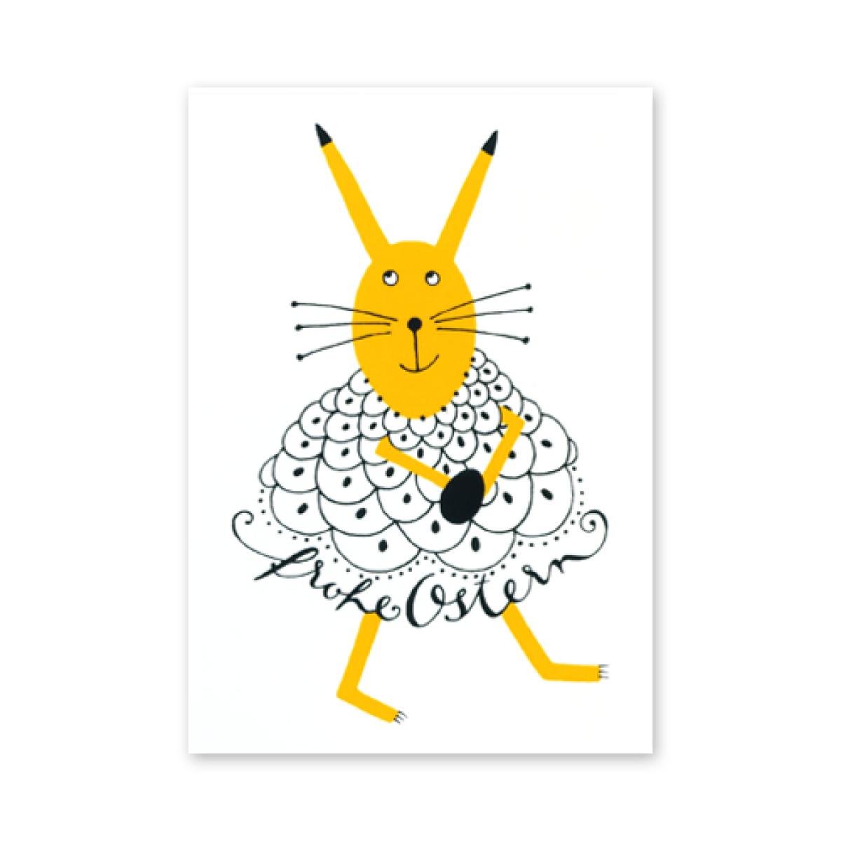 Postkarte: Hasenfrau + frohe Ostern