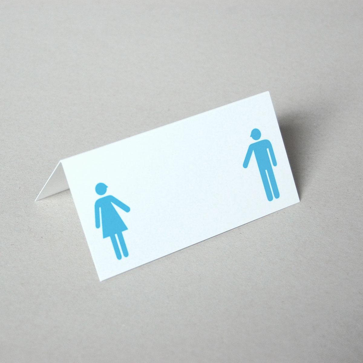türkis gedruckte Tischkarte: Mann und Frau