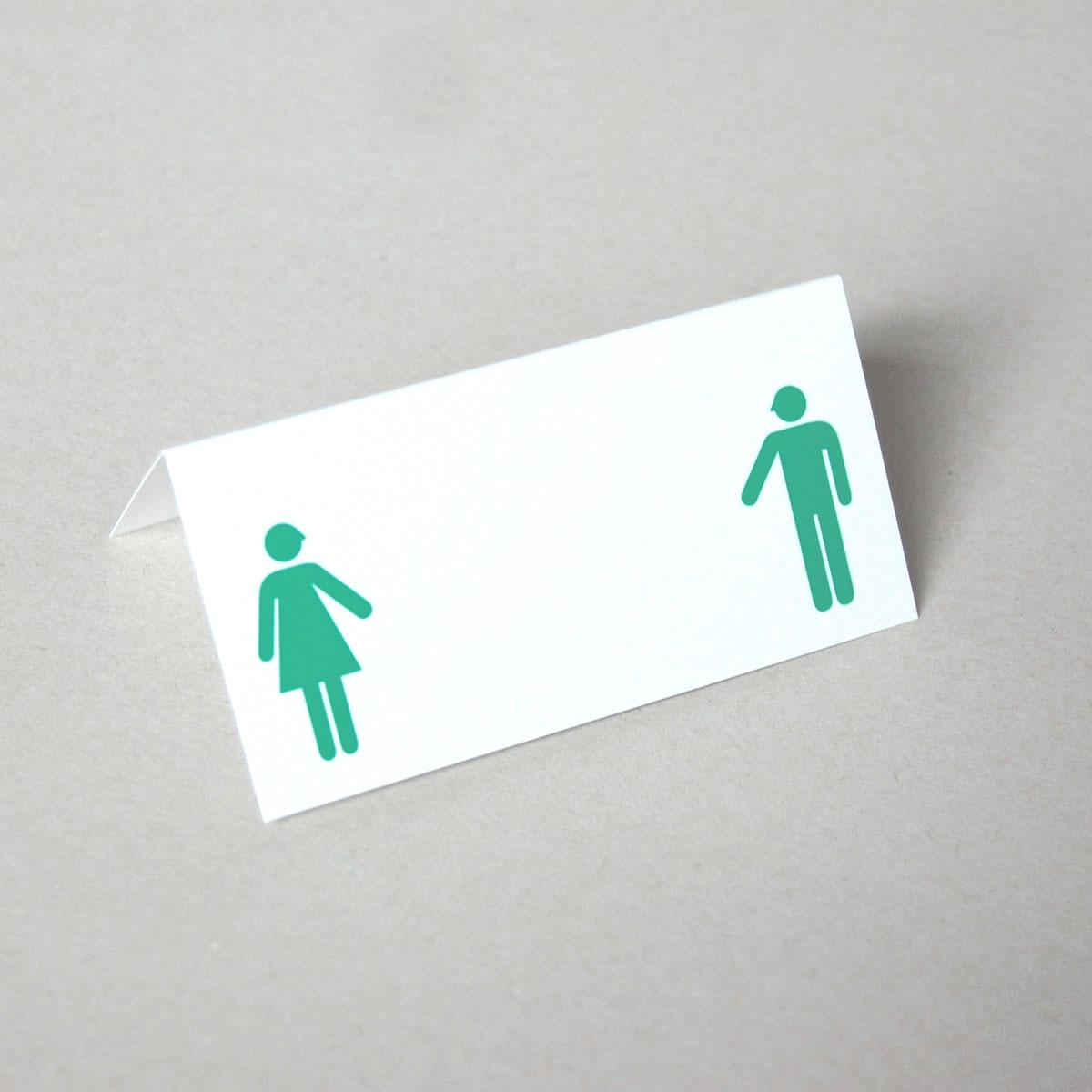 grün gedruckte Tischkarte: Mann und Frau
