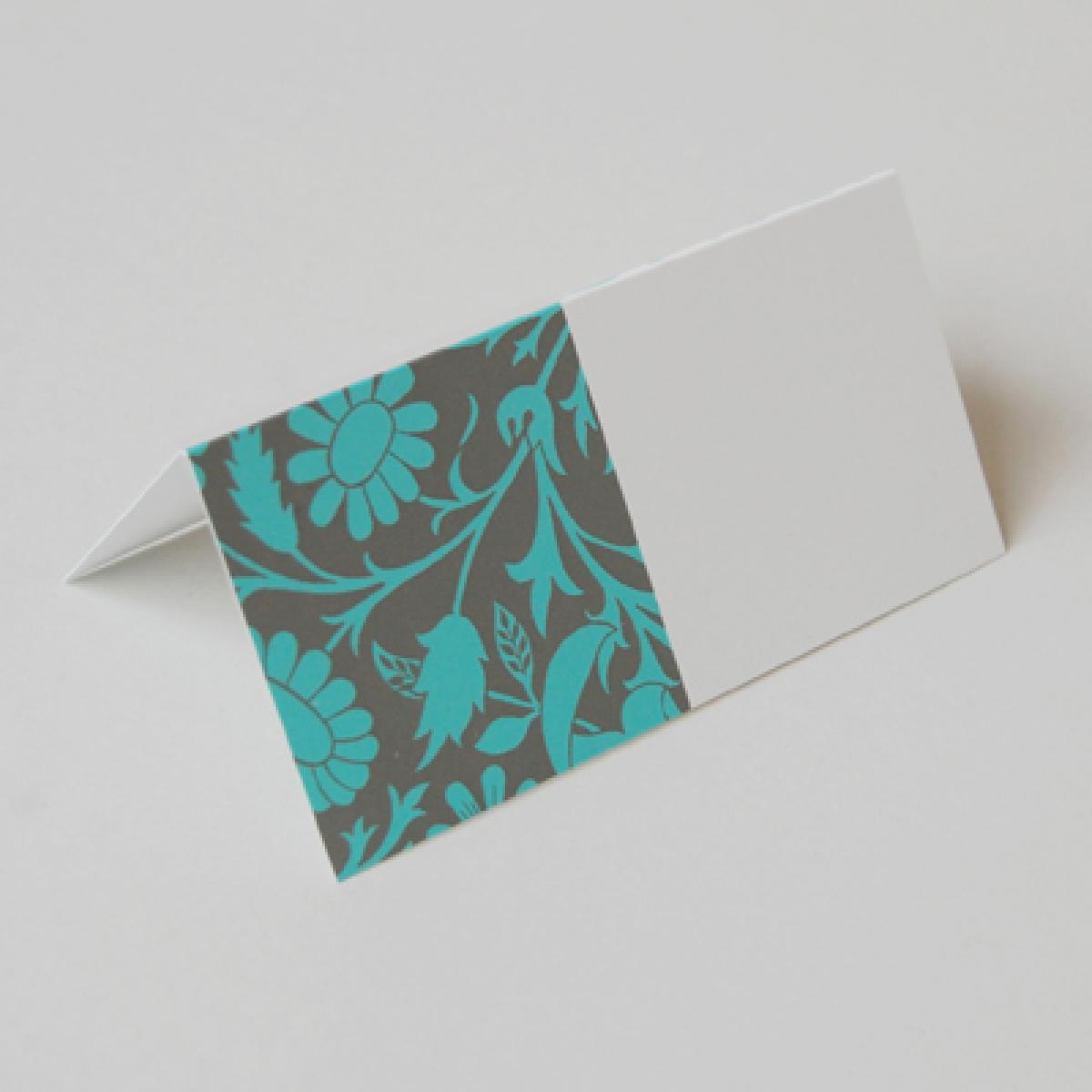 Tischkarte: florale Ornamente  (mint, petrol, grau)