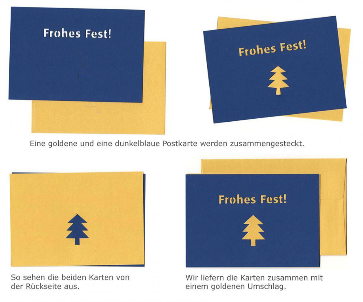 edle, zweiteilige Recycling-Weihnachtskarte: Frohes Fest!
