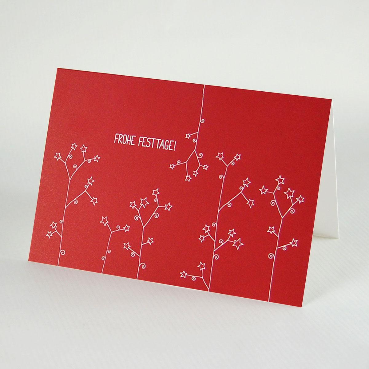 rote Weihnachtskarte: Frohe Festtage! (Sternenzweige)