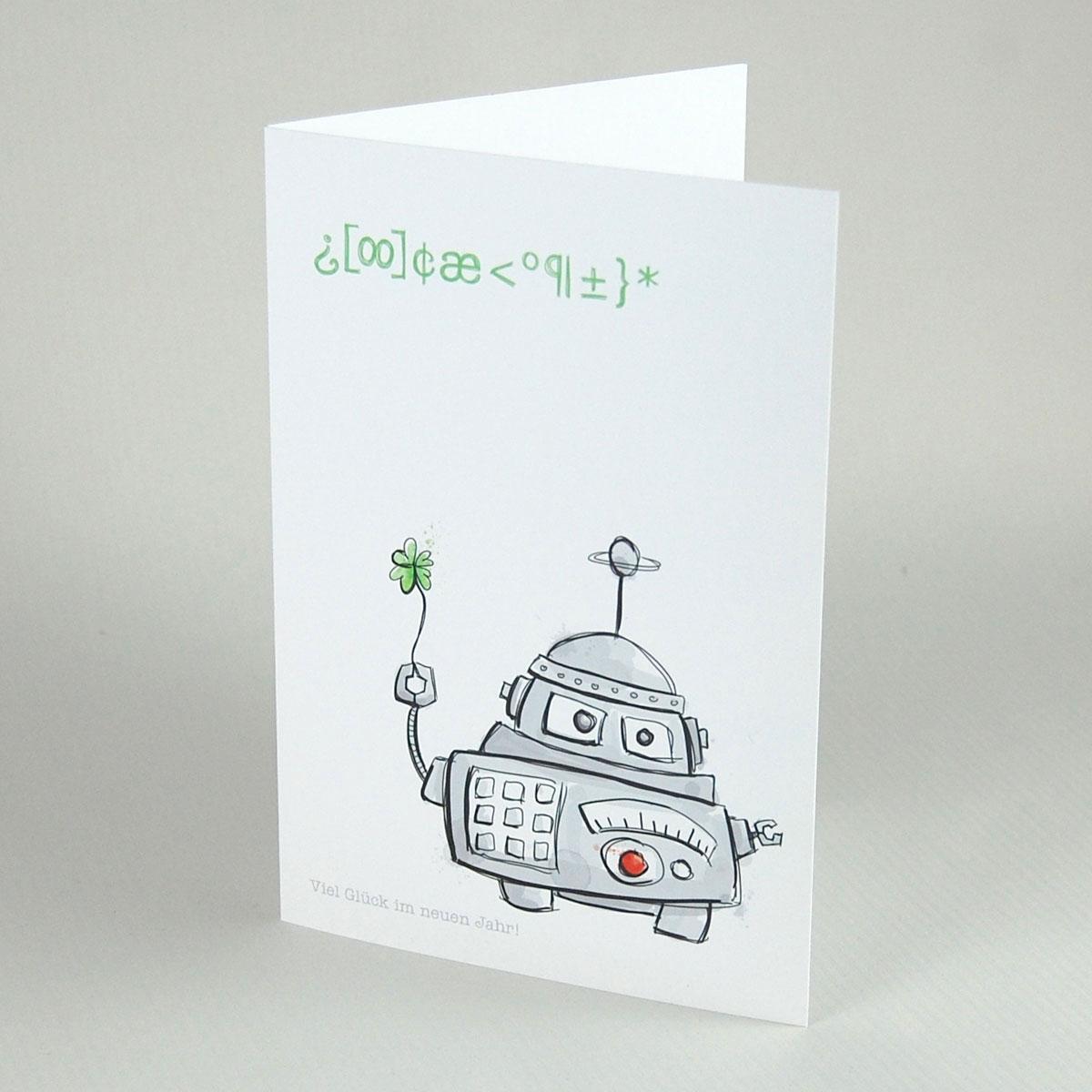 Neujahrskarte mit Roboter: Viel Glück im neuen Jahr!