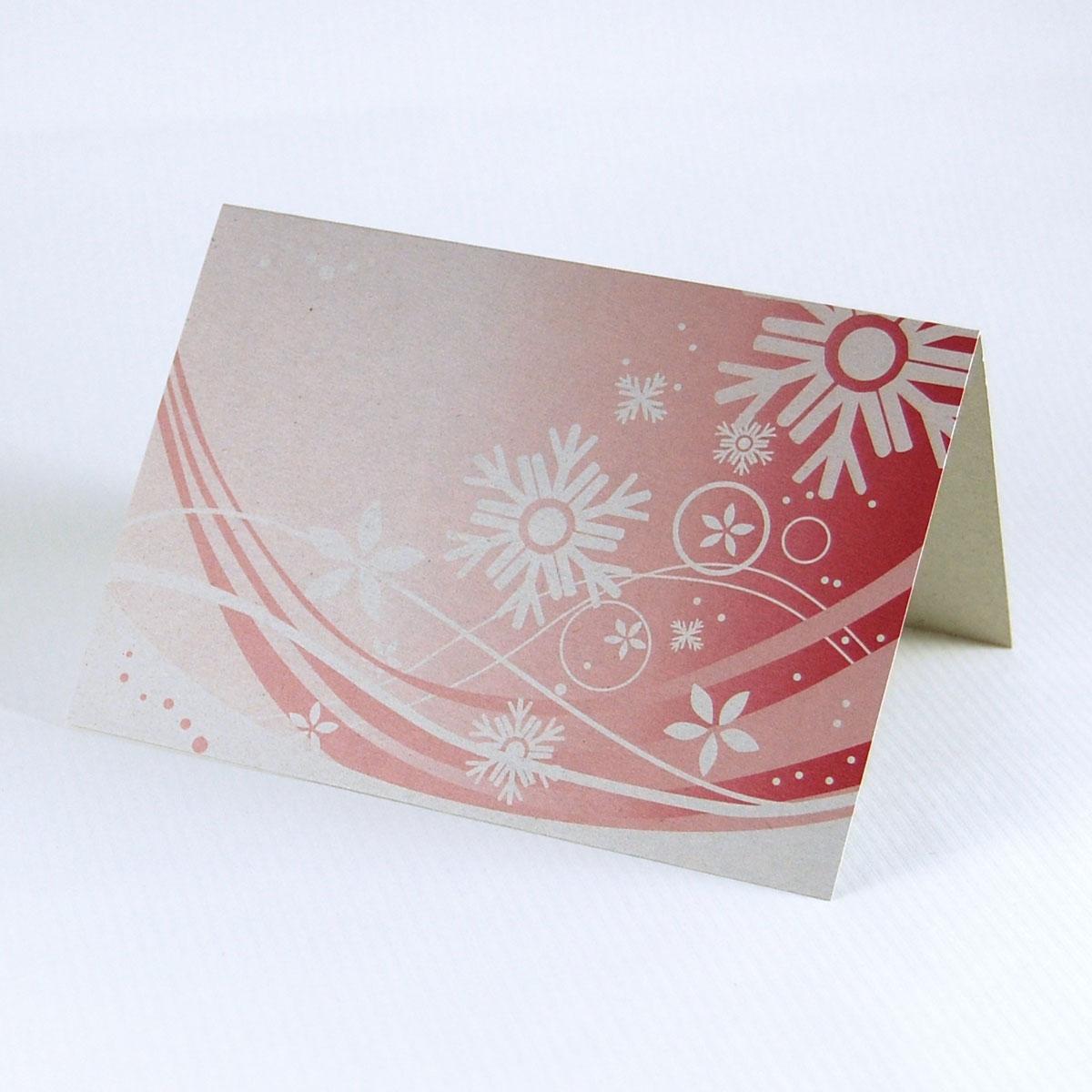rote Recycling-Weihnachtskarte: Schneekristalle (Graupappe)