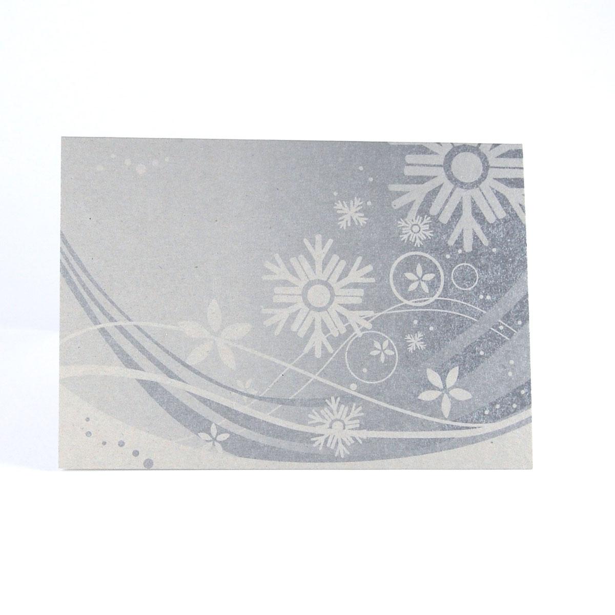 silberne Recycling-Weihnachtskarte: Schneekristalle  (Graupappe)