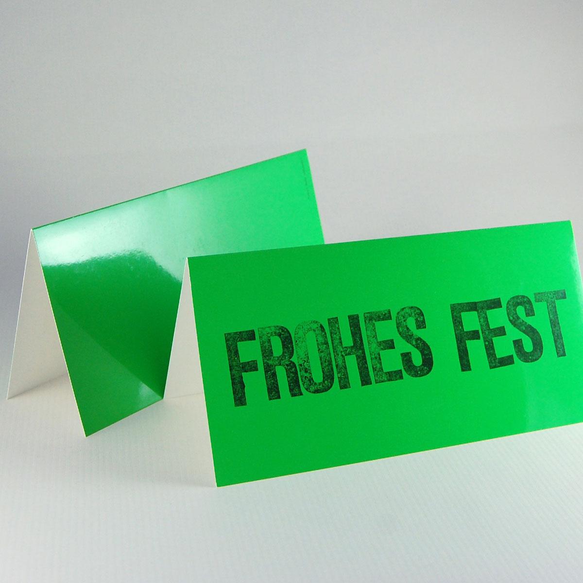 grüne Weihnachtskarte: FROHES FEST (gestempelt)