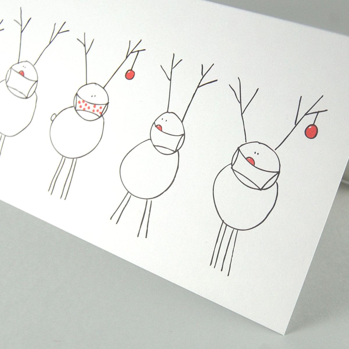 Recycling-Weihnachtskarte: Rudolf und seine Freunde mit Maske