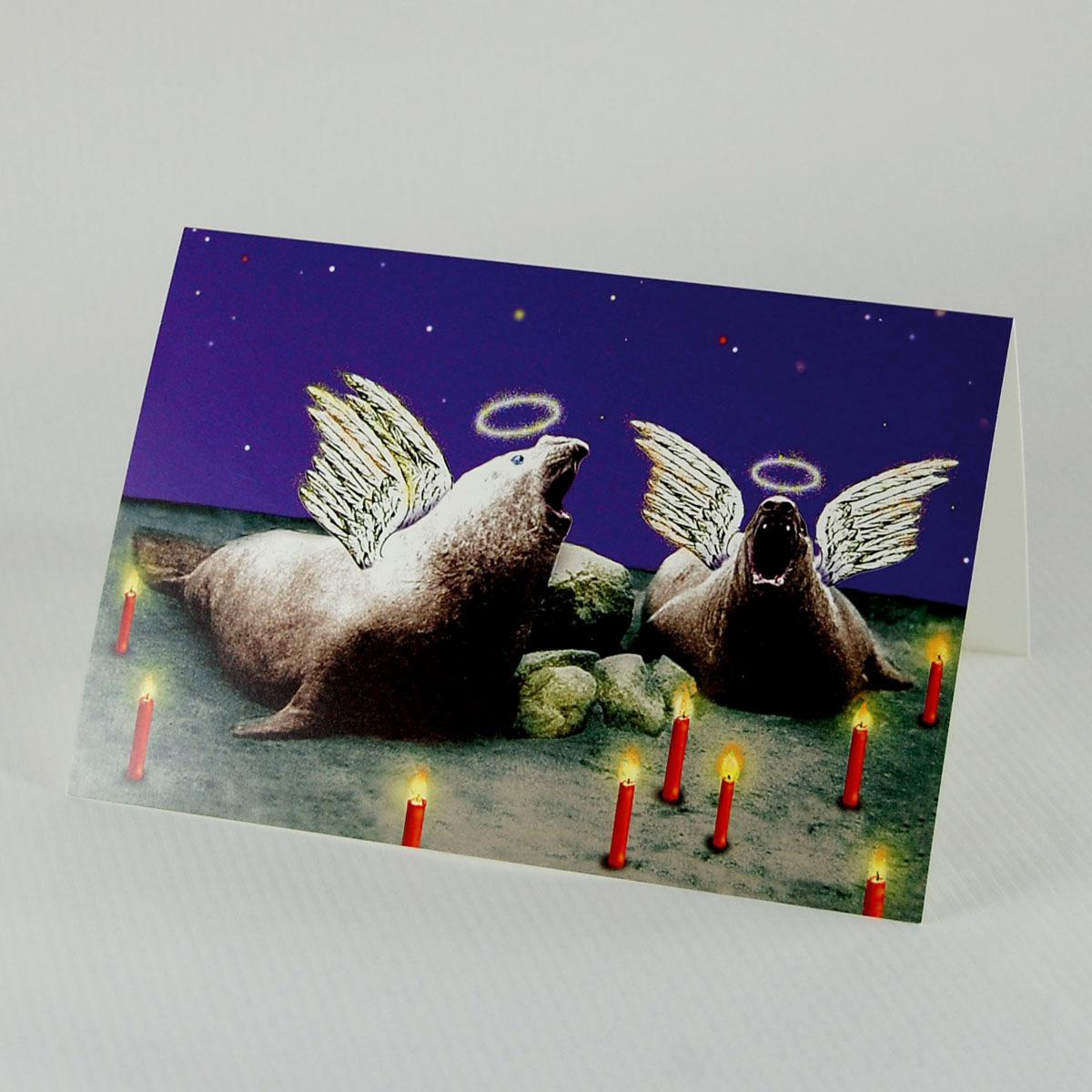 skurille Weihnachtskarte: Stille Nacht (See-Elefanten)