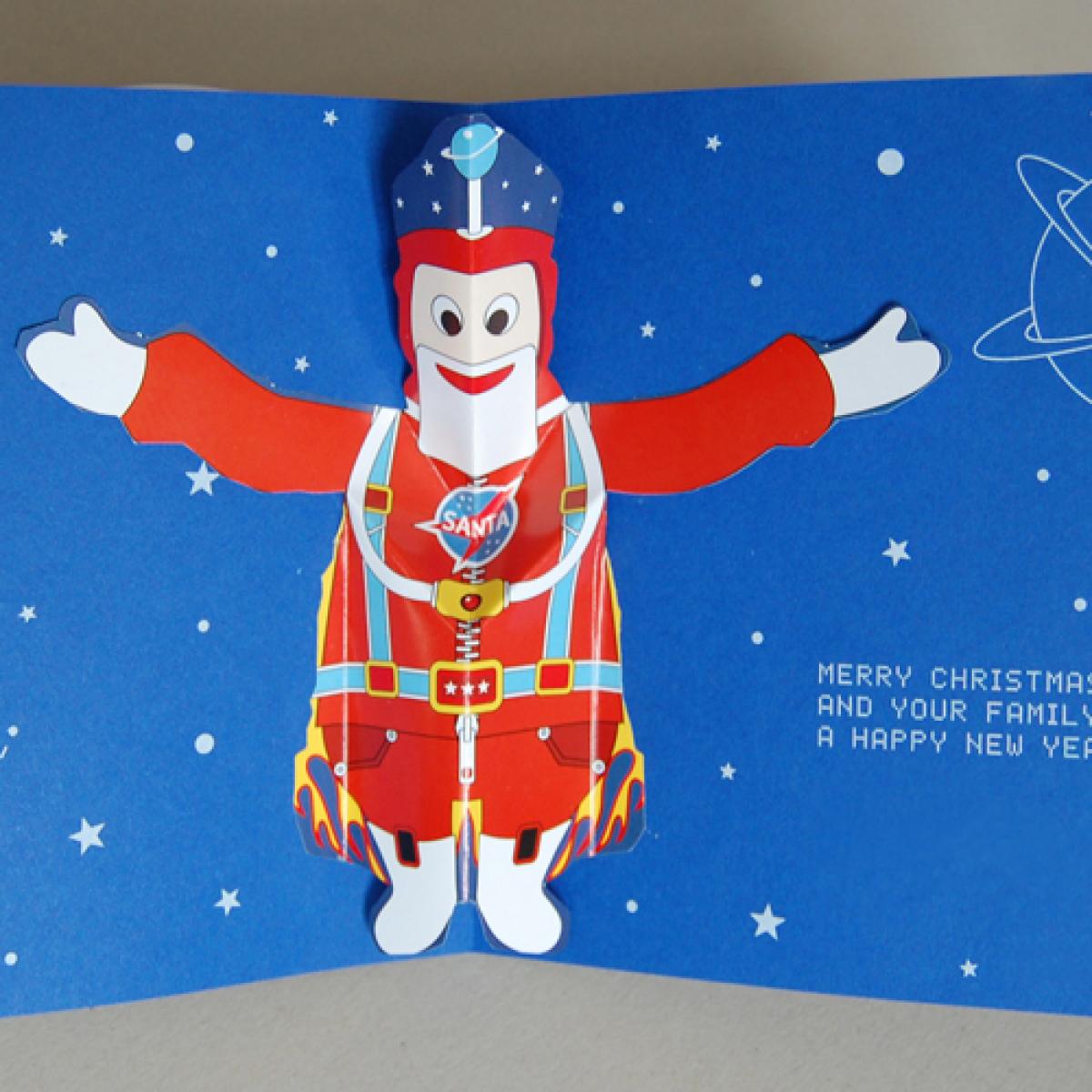 Weihnachtskarte: Kosmischer Pop-up-Weihnachtsmann
