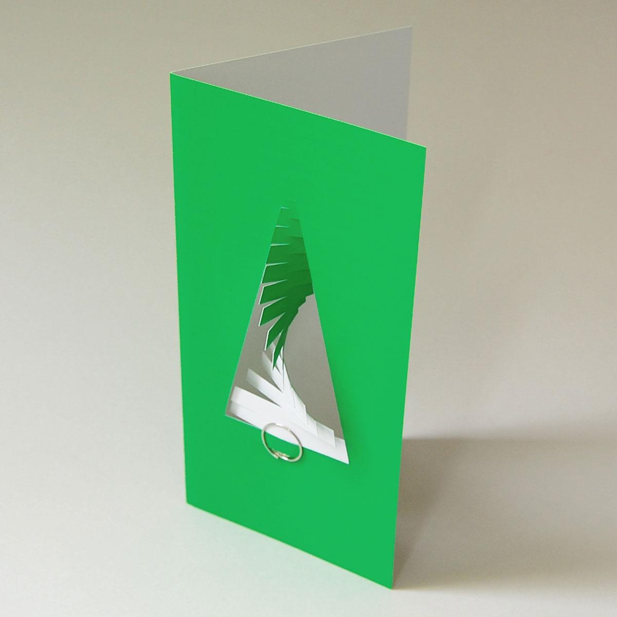hellgrüne Weihnachtskarte: Spiral-Weihnachtsbaum