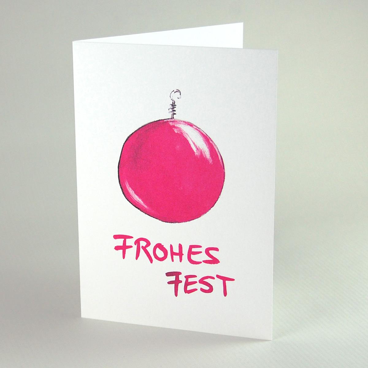 Weihnachtskarte: Frohes Fest  + pinke Kugel