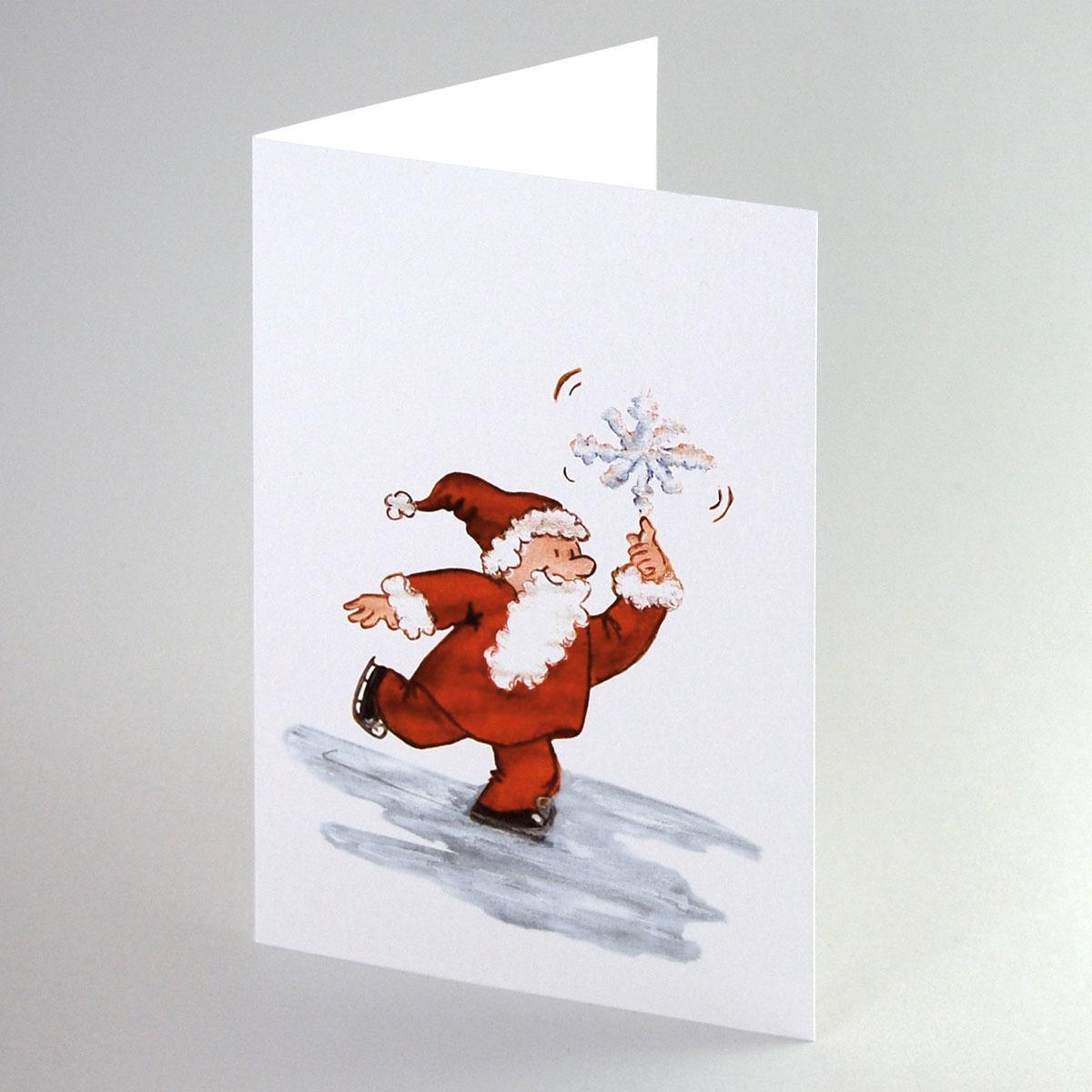 Weihnachtskarte: Weihnachtsmann beim Schlittschuhlaufen