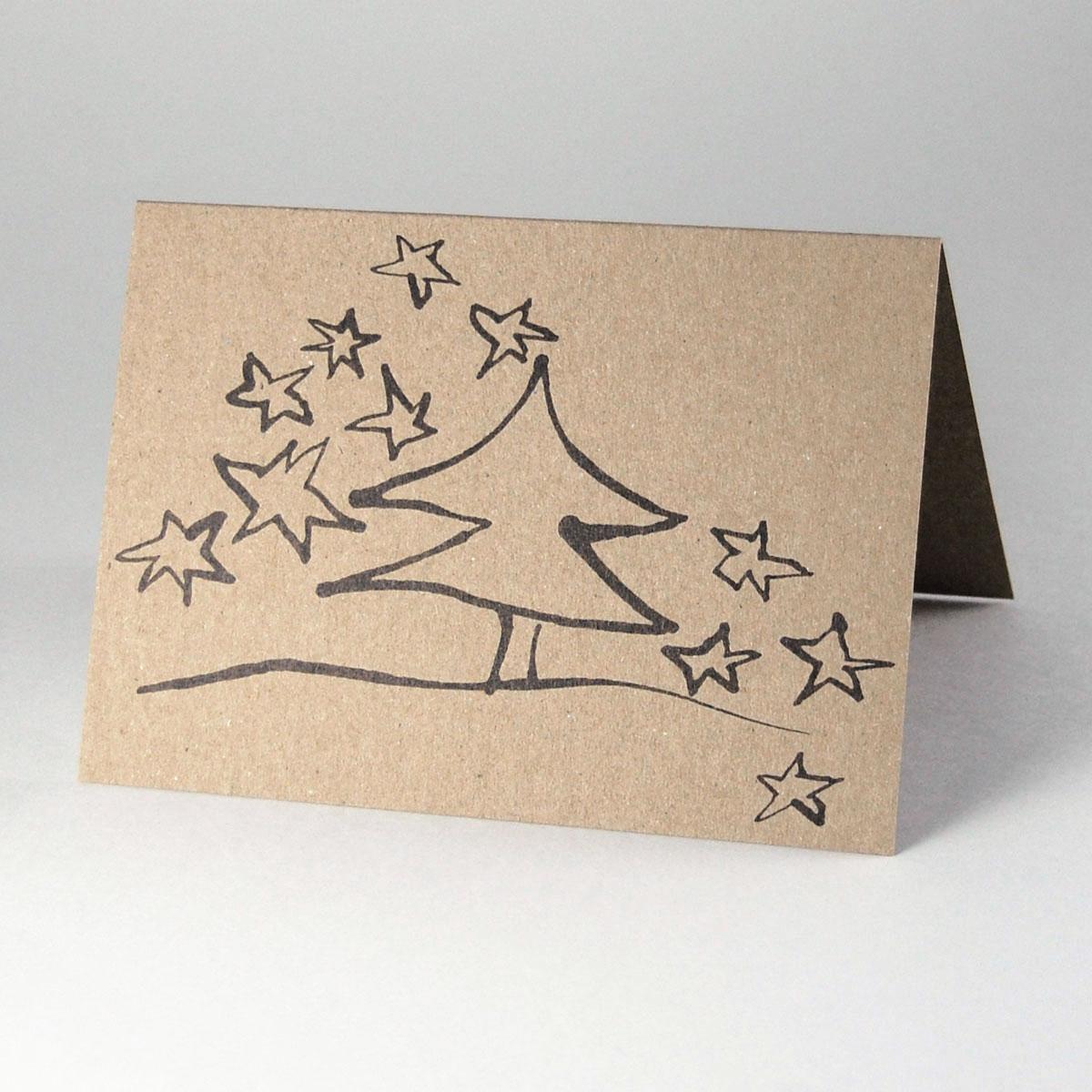 braune Recycling-Weihnachtskarte: Baum mit Sternen