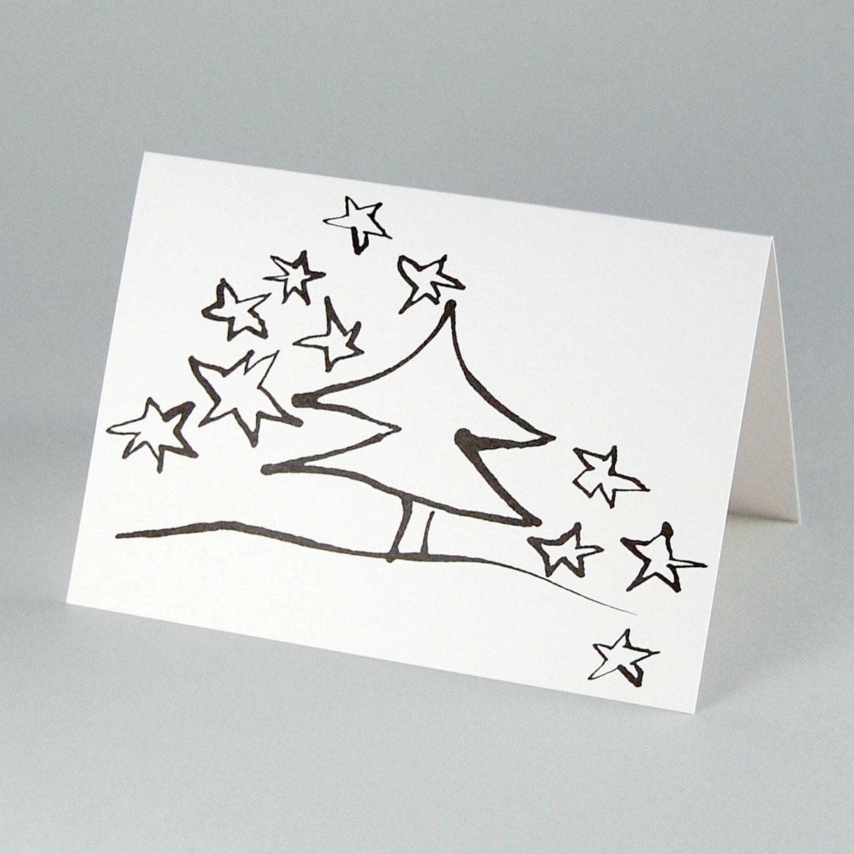 Weihnachtskarte zum Ausmalen: Baum mit Sternen