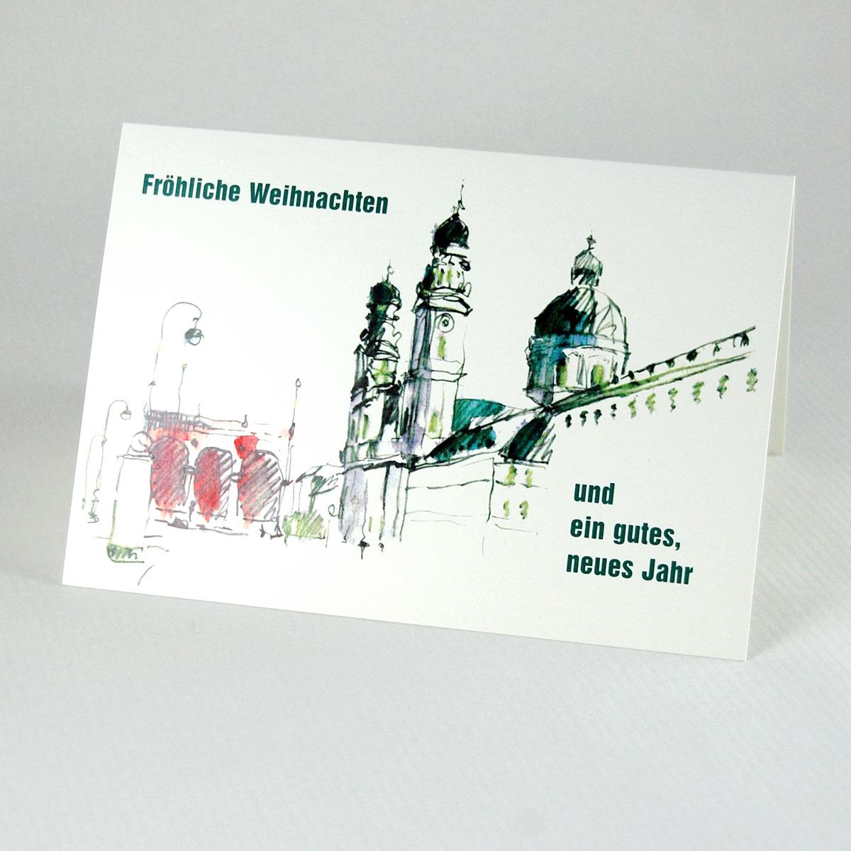 Münchener Weihnachtskarte: Ludwigstraße mit Feldherrenhalle und Theatinerkirche