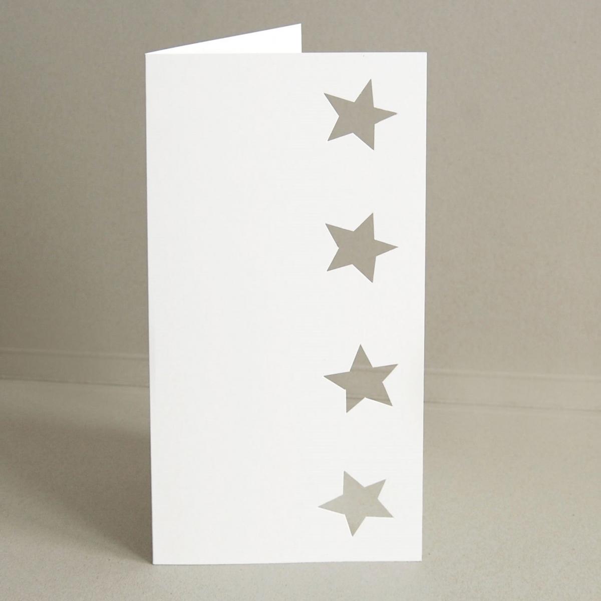 weiße Weihnachtskarte: 4 gestanzte Sterne