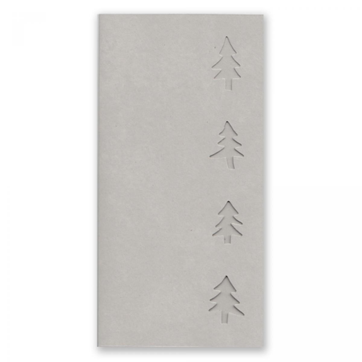 graue Weihnachtskarte: gestanzte Bäume