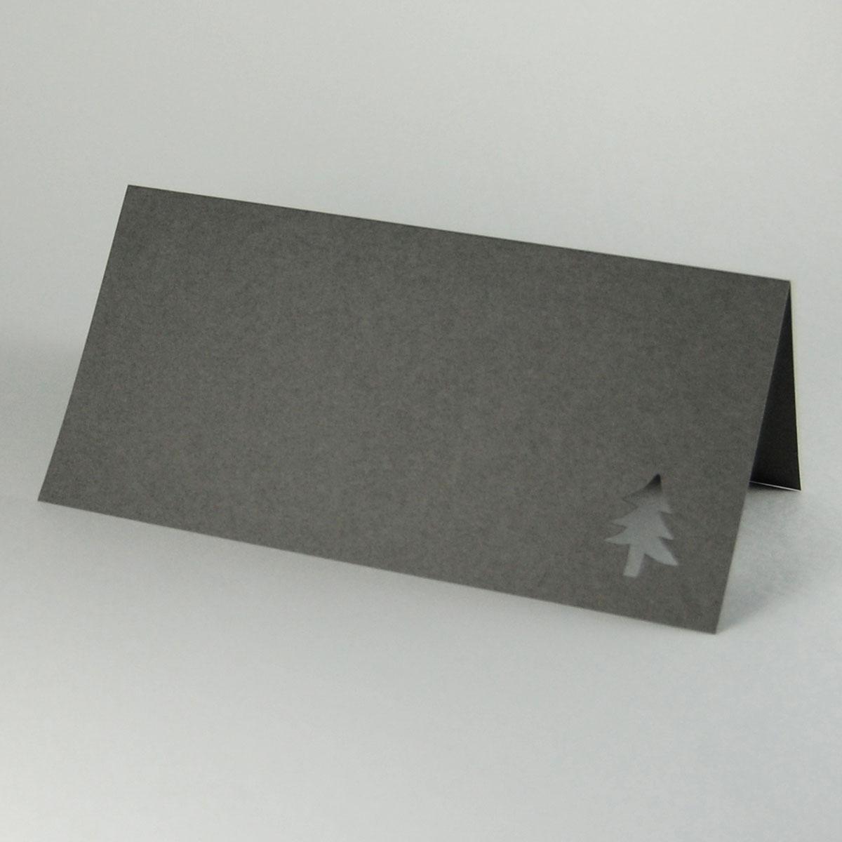 dunkelgraue Weihnachtskarte: ein gestanzter Baum (GmundColors57 200g/qm)