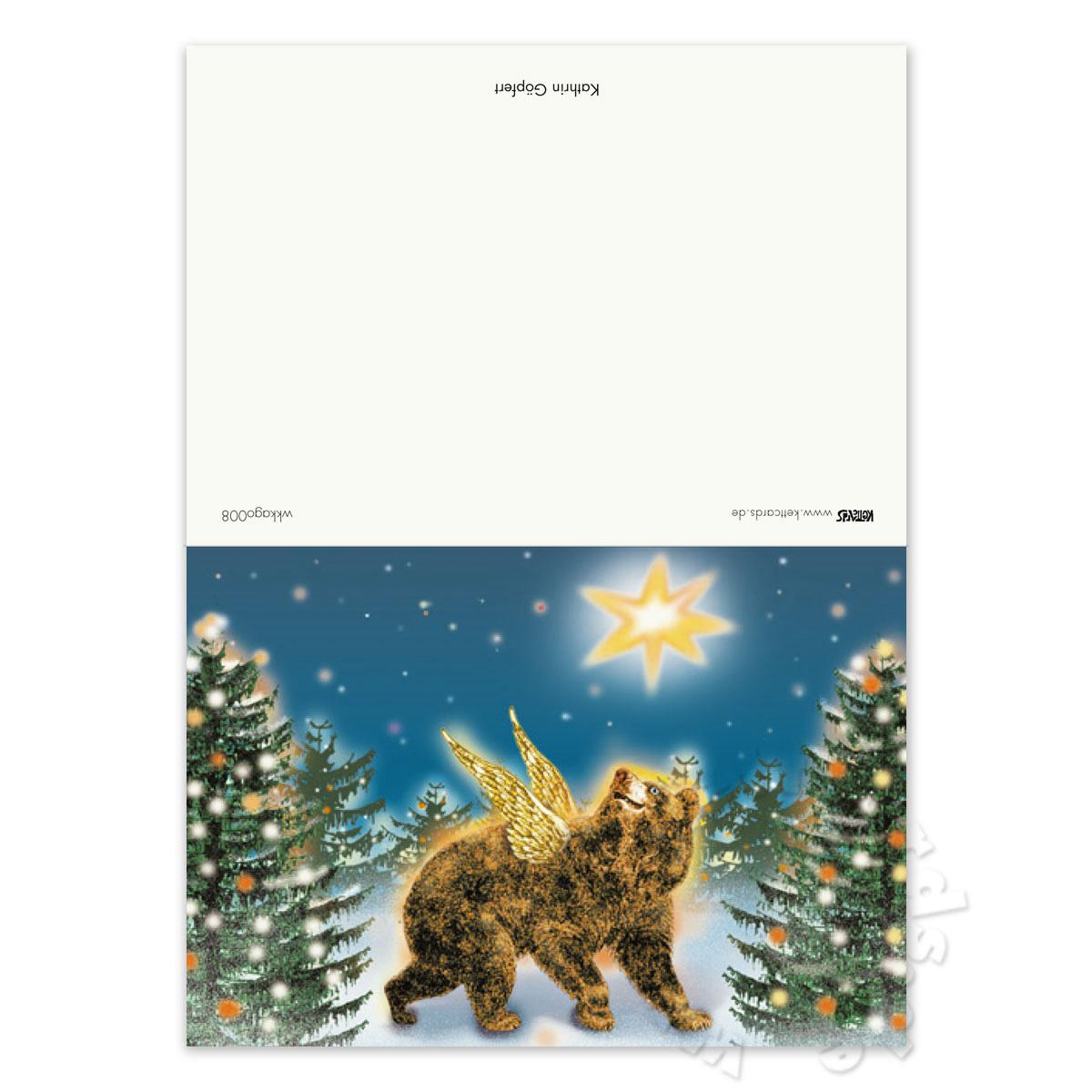 10 Weihnachtskarten mit Umschlägen: Geflügelter Bär im Wald