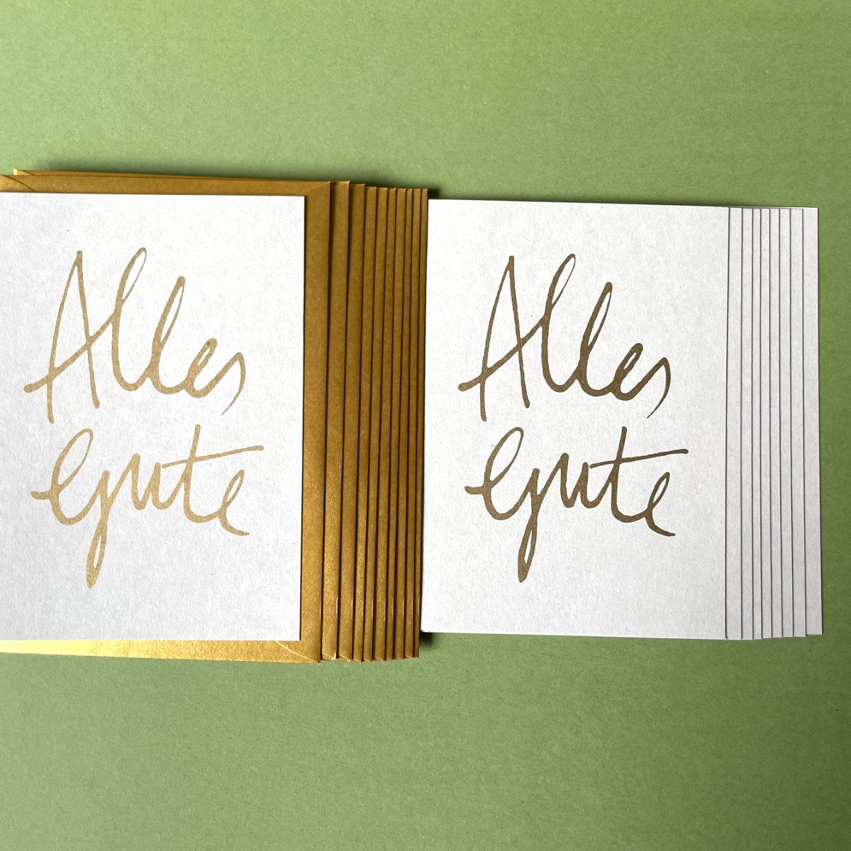 10 graue Glückwunschkarten mit goldenen Kuverts: Alles Gute