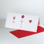 Rose, Weinglas, Herz - Glückwunschkarte zur Hochzeit